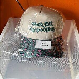 Cougar Beige Cap with Teal and Pink Leopard Brim